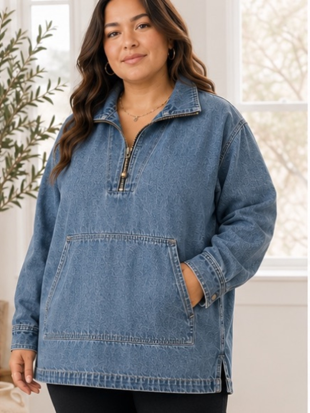Vintage Venezia Jeans Plus Size 18/20 Denim Anorak Pullover Half Zip Tunic
